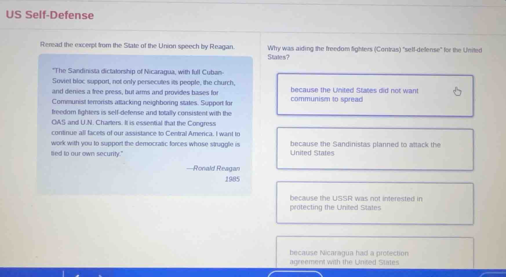 us self-defense reread the excerpt from the state of the union speech b…