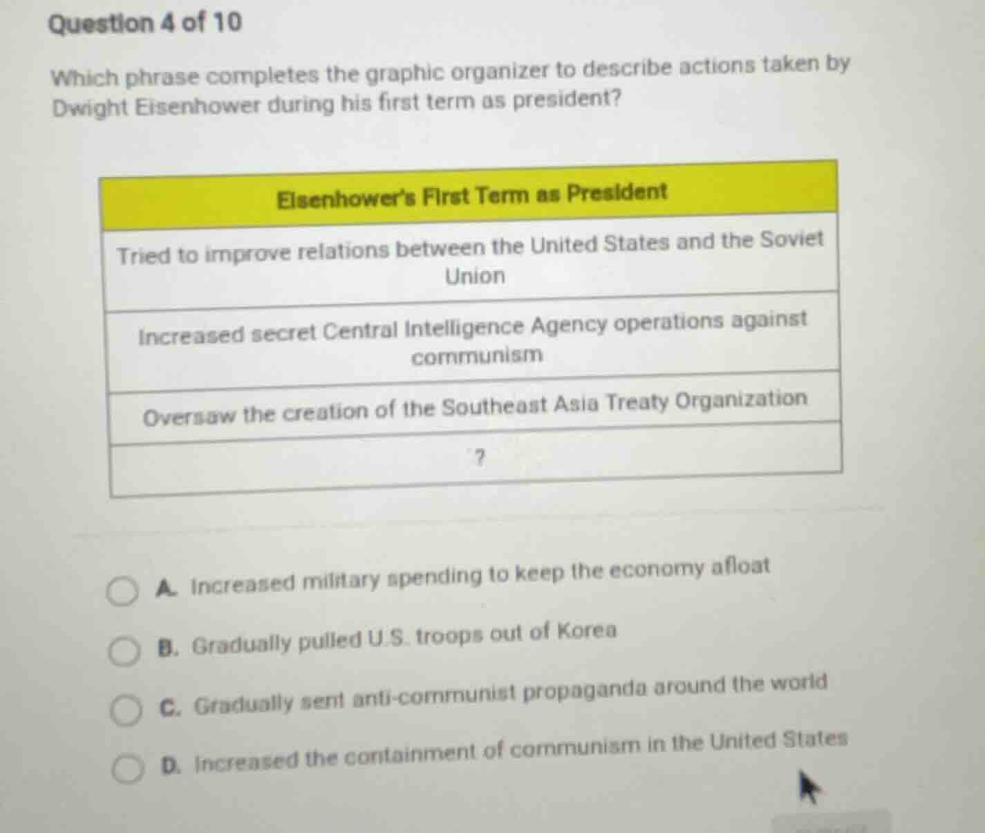 question 4 of 10 which phrase completes the graphic organizer to descri…