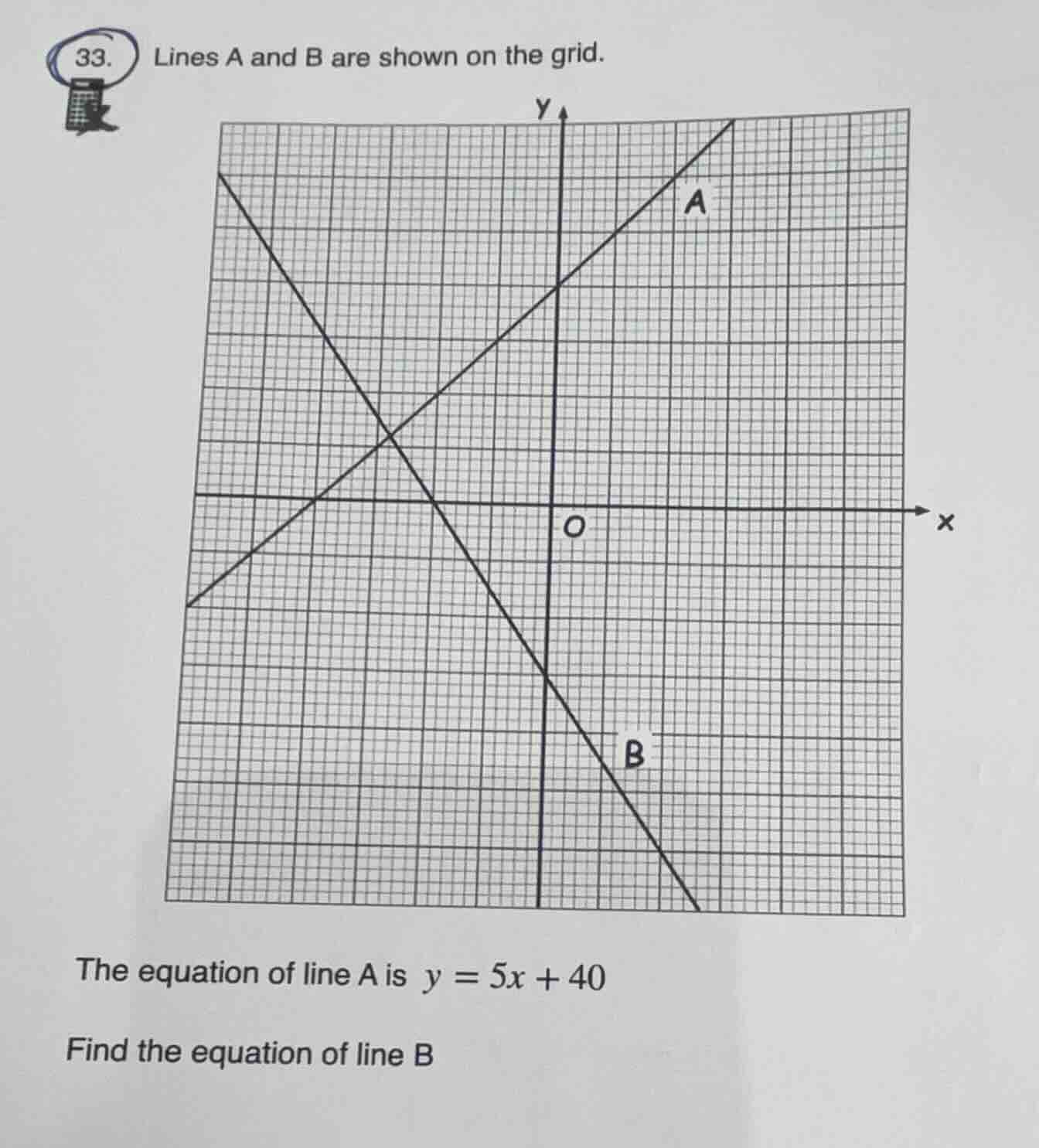 33. lines a and b are shown on the grid. the equation of line a is \\(y…