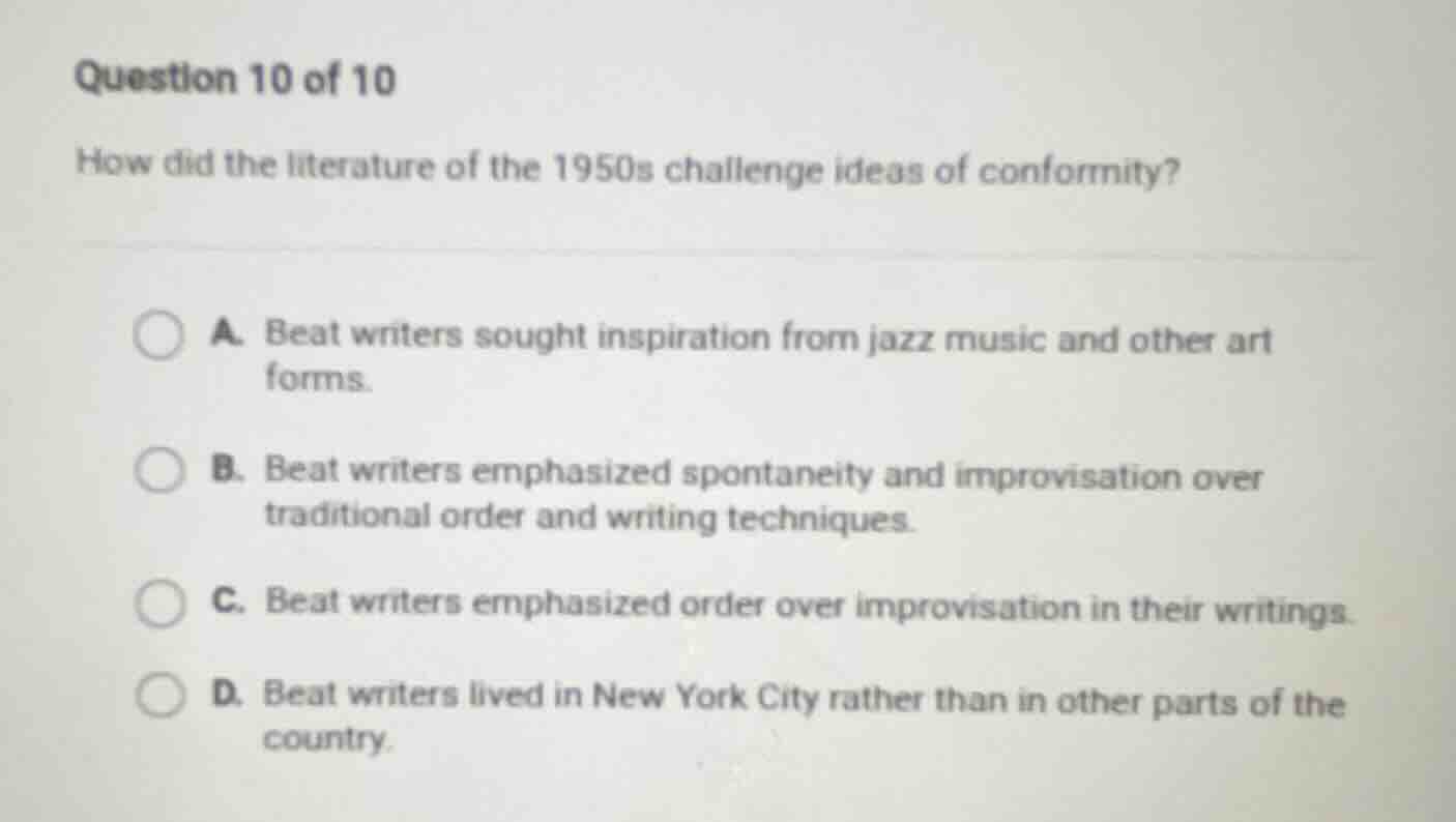 question 10 of 10 how did the literature of the 1950s challenge ideas o…