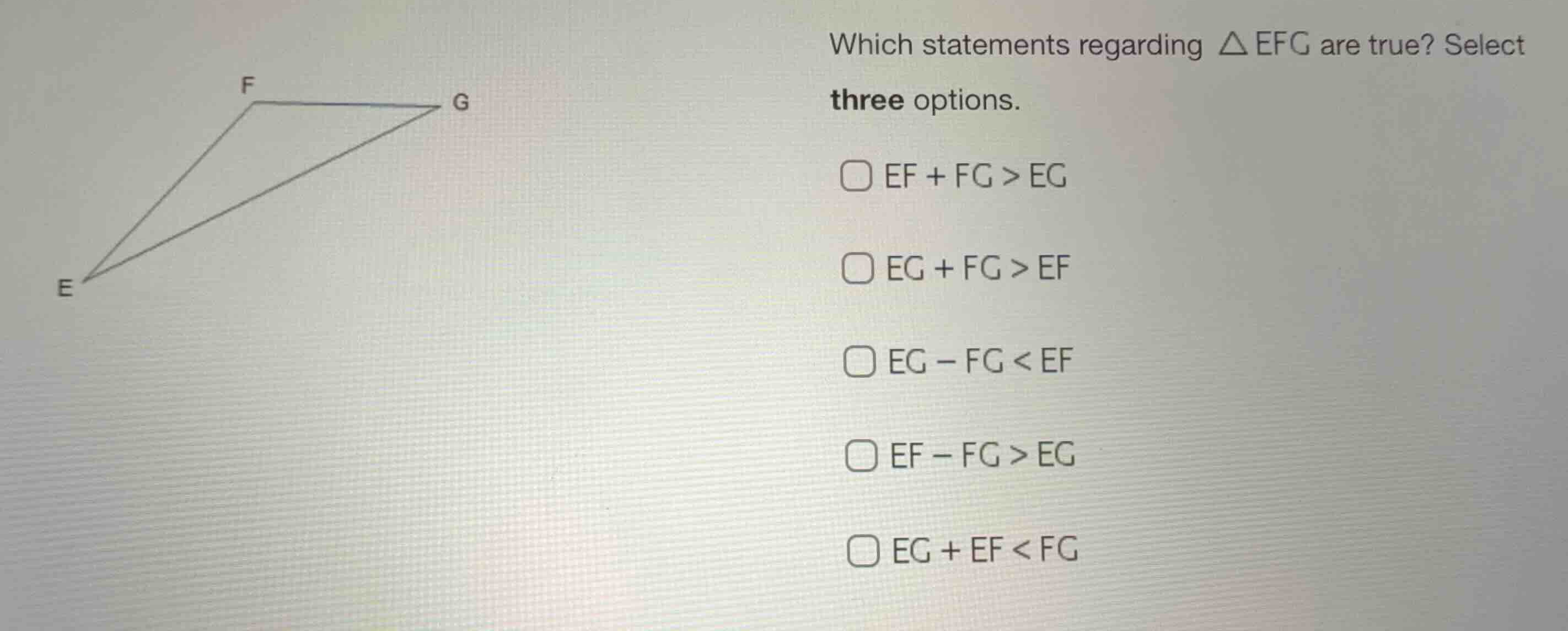 which statements regarding \\(\\delta efg\\) are true? select three opt…