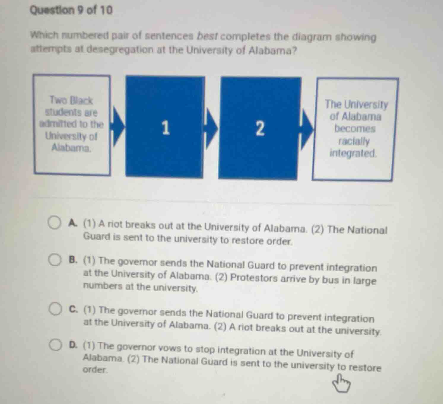 question 9 of 10 which numbered pair of sentences best completes the di…