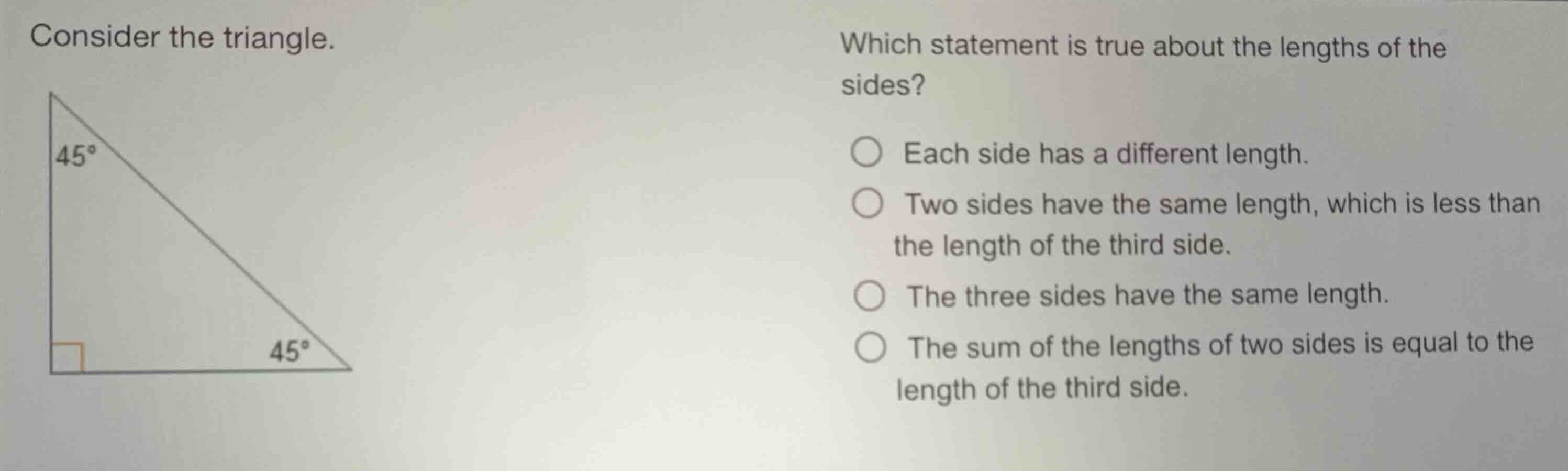 consider the triangle. which statement is true about the lengths of the…