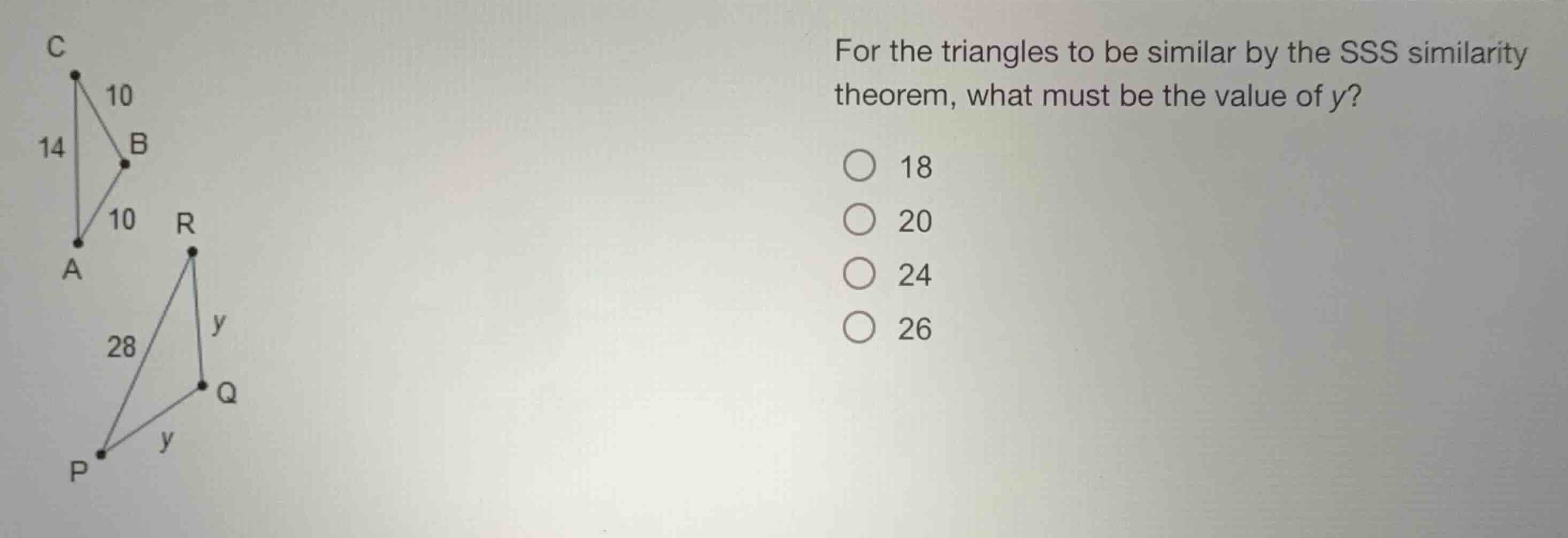 for the triangles to be similar by the sss similarity theorem, what mus…