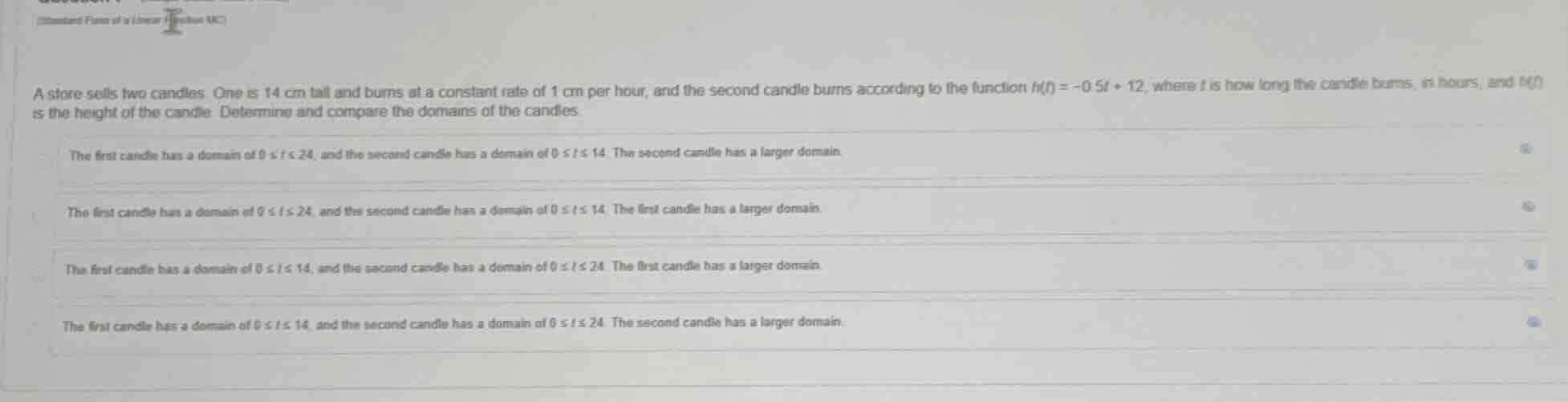 a store sells two candles. one is 14 cm tall and burns at a constant ra…