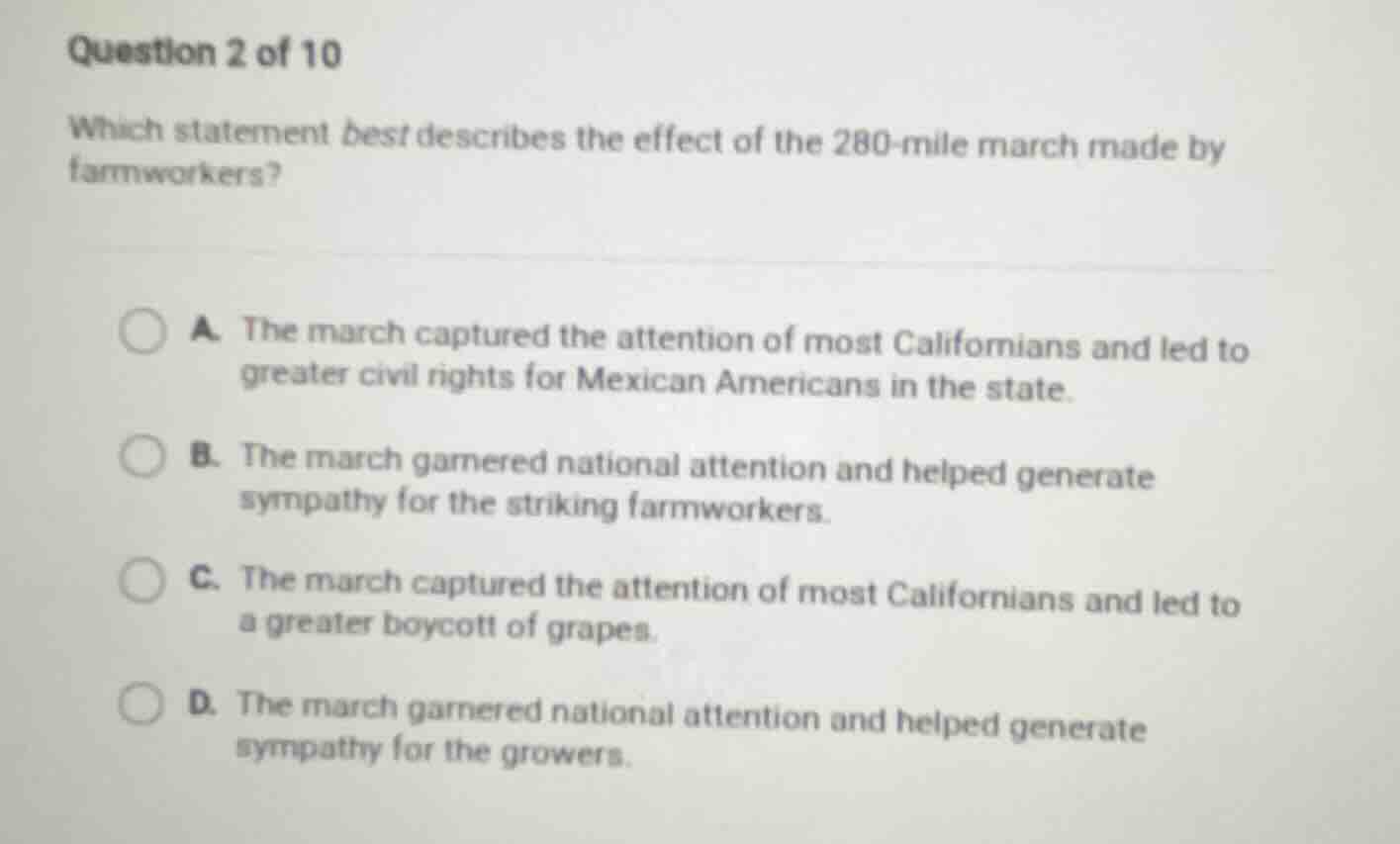 question 2 of 10 which statement best describes the effect of the 280-m…