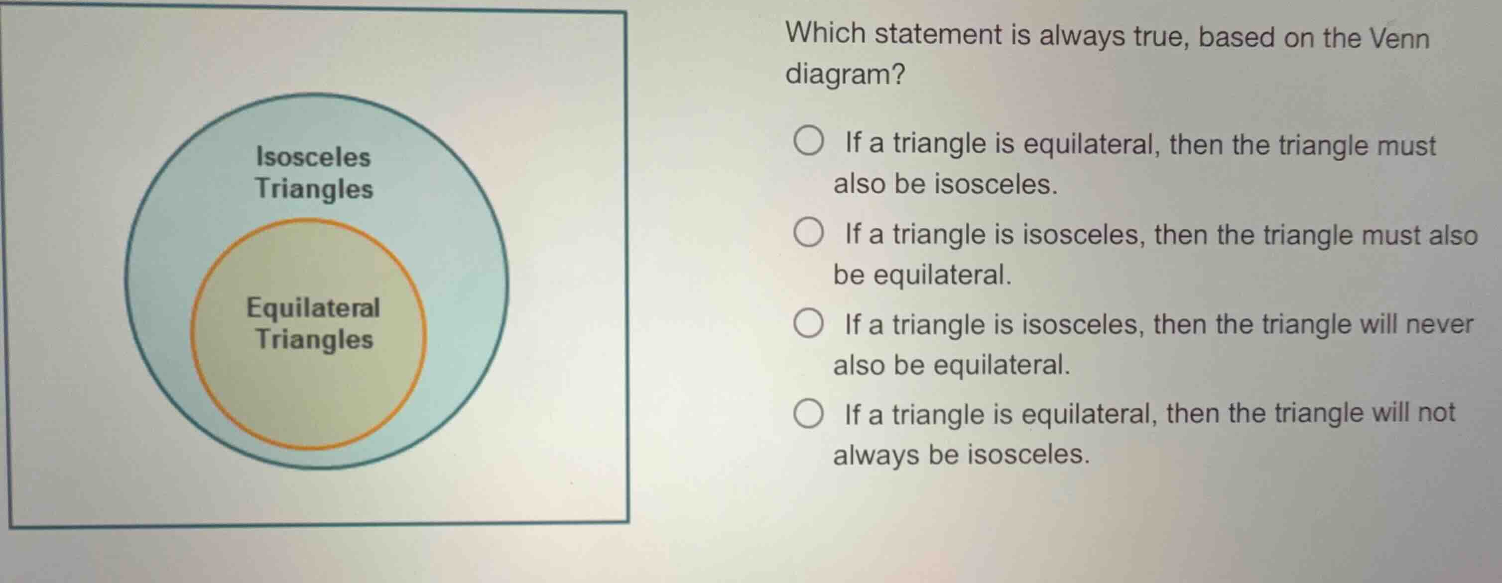 which statement is always true, based on the venn diagram? if a triangl…