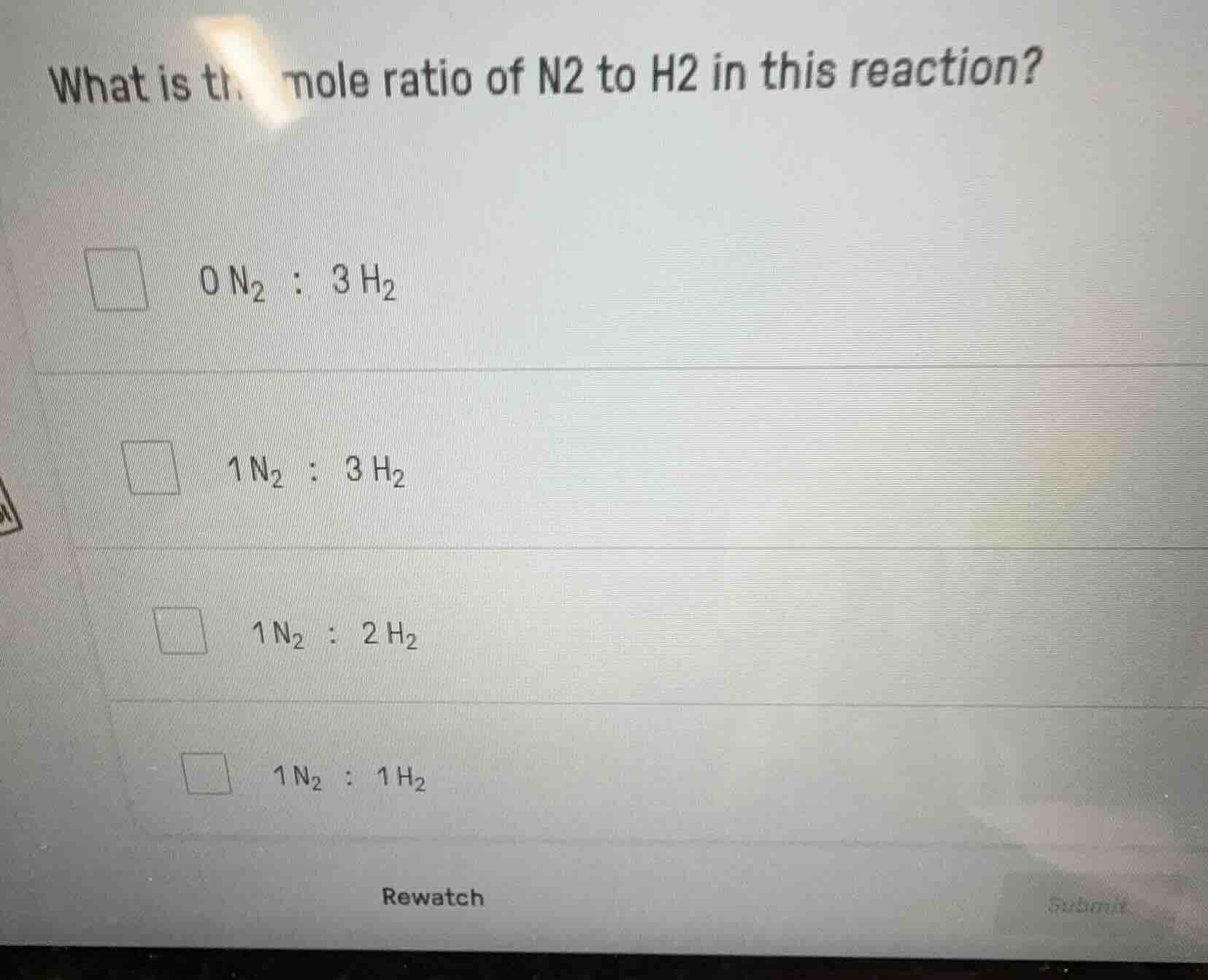 what is the mole ratio of n2 to h2 in this reaction?