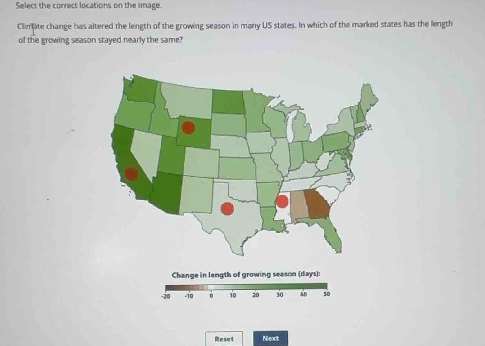 select the correct locations on the image. climate change has altered t…