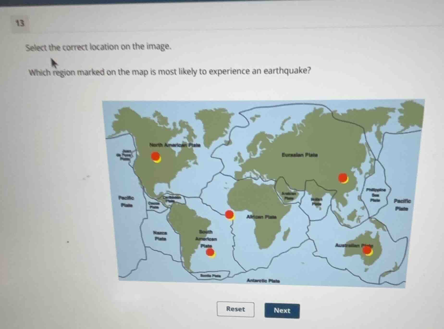 select the correct location on the image. which region marked on the ma…
