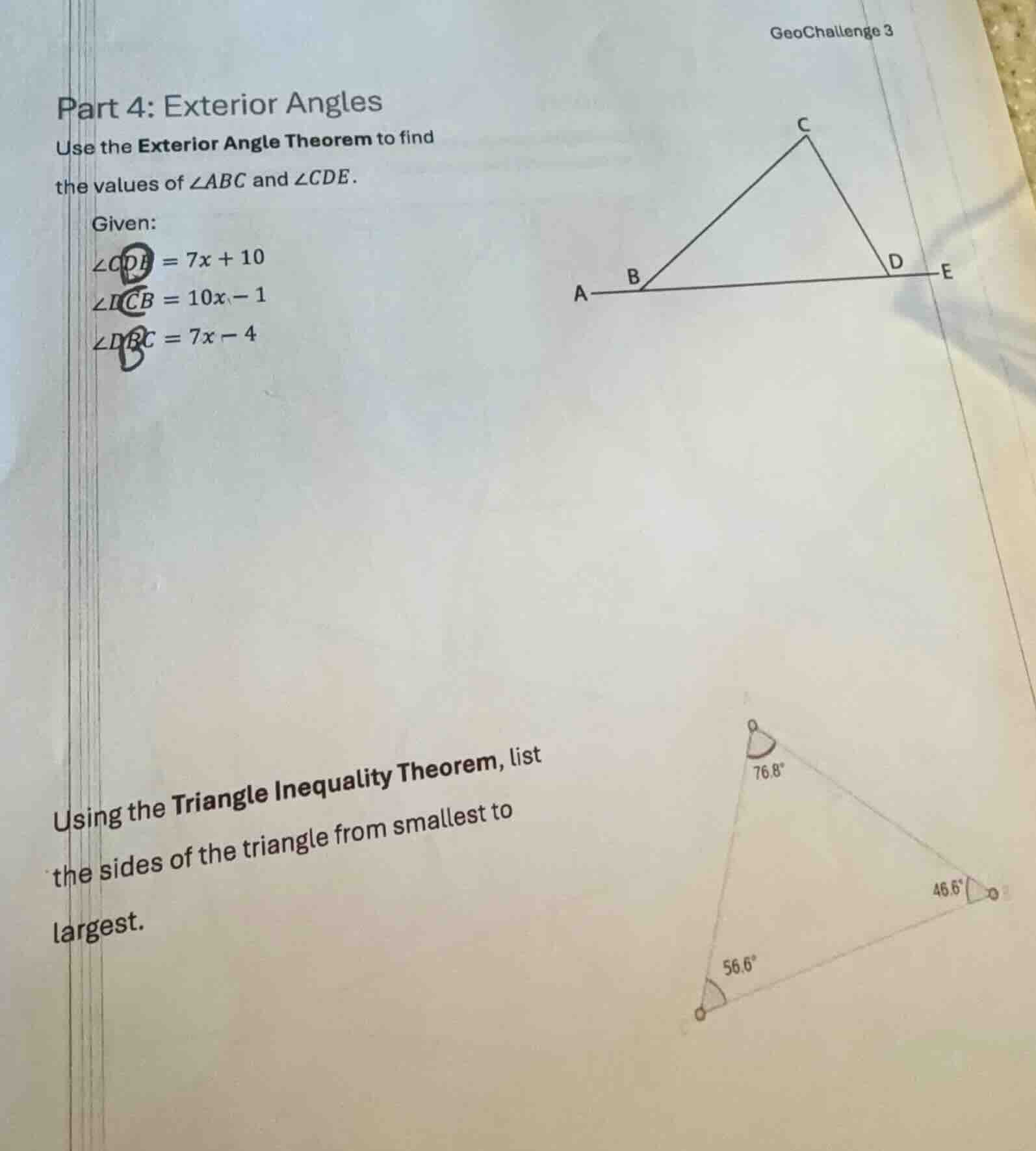 geochallenge 3 part 4: exterior angles use the exterior angle theorem t…