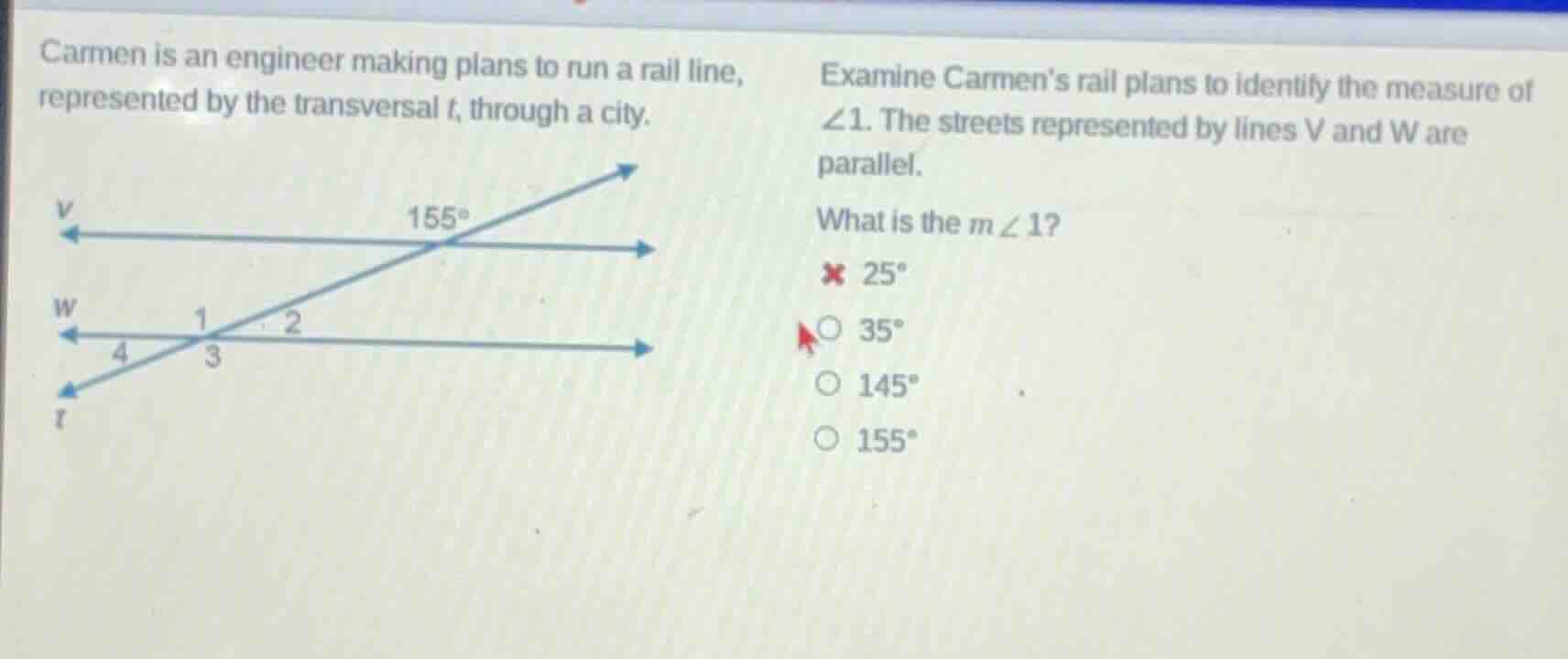 carmen is an engineer making plans to run a rail line, represented by t…