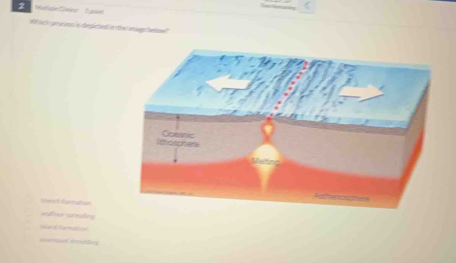 which process is depicted in the image below? trench formation seafloor…