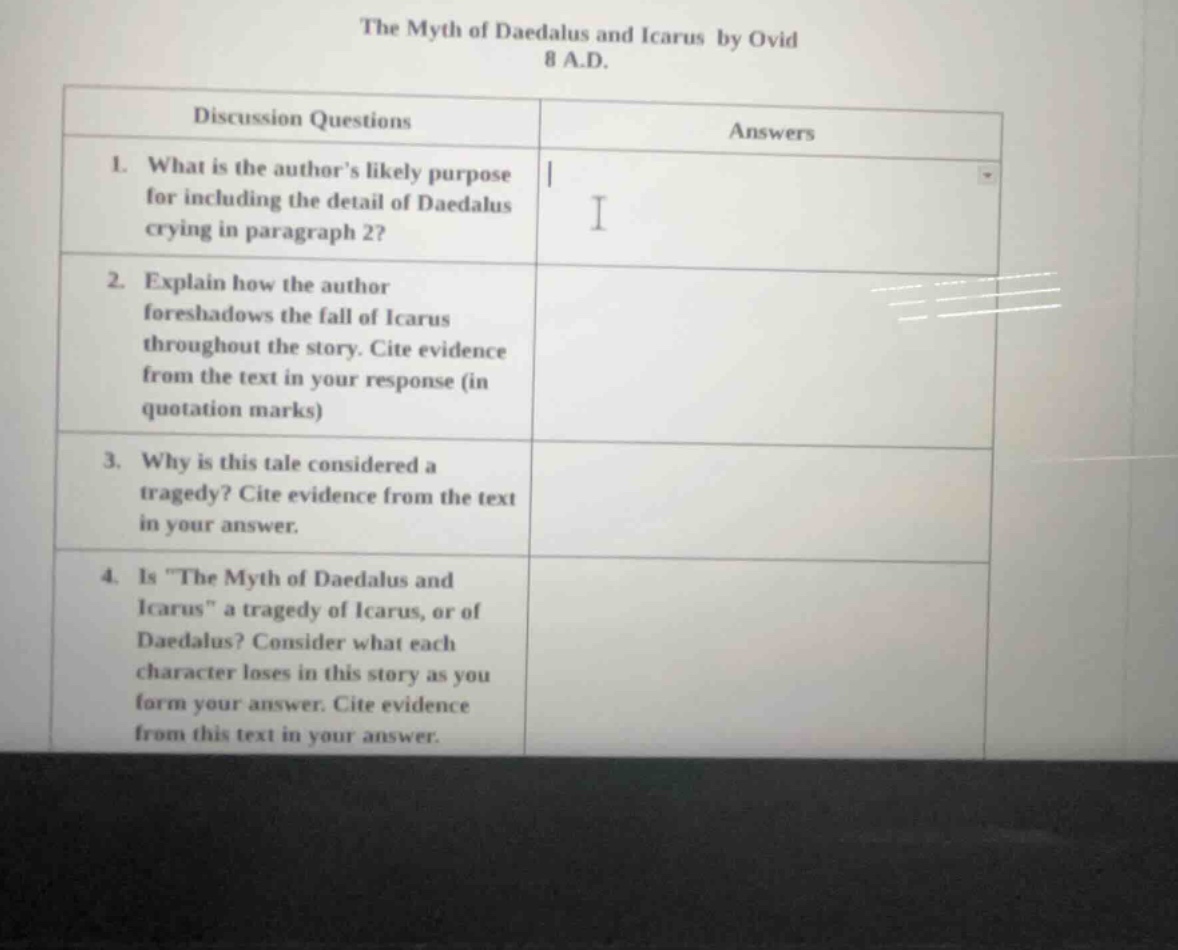 the myth of daedalus and icarus by ovid 8 a.d. discussion questions 1. …