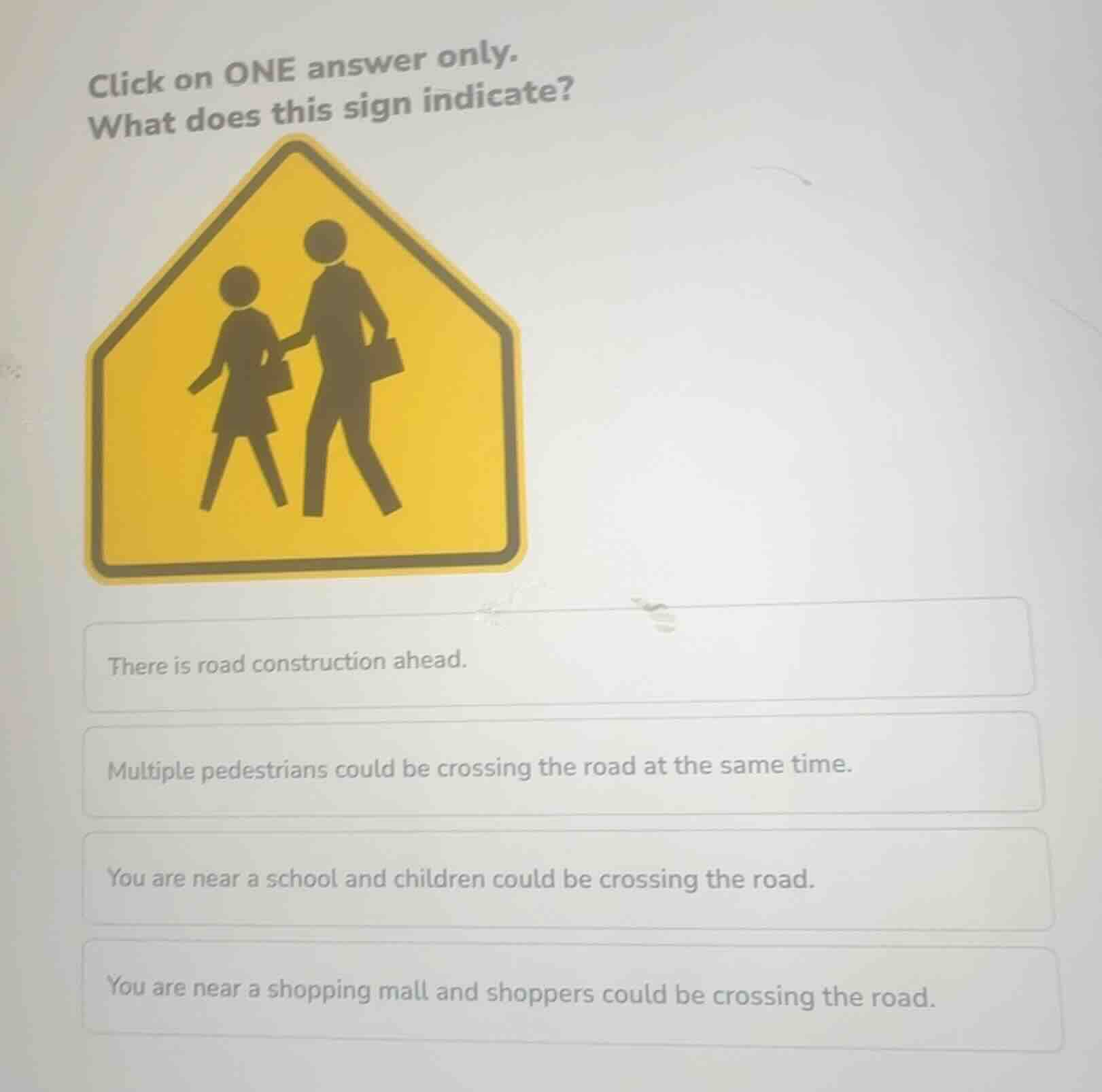 click on one answer only. what does this sign indicate? there is road c…