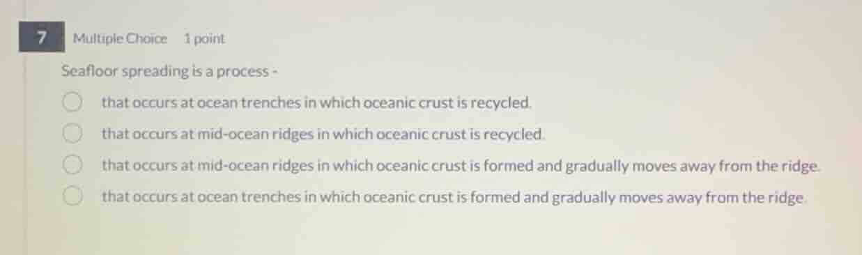 seafloor spreading is a process - that occurs at ocean trenches in whic…