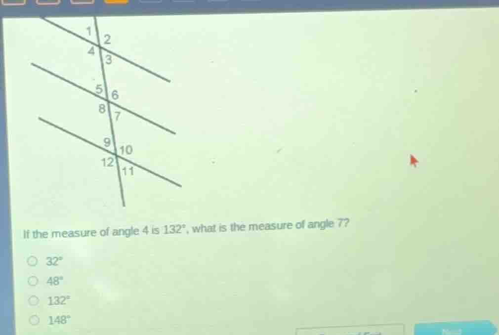 if the measure of angle 4 is \\(132^\\circ\\), what is the measure of a…