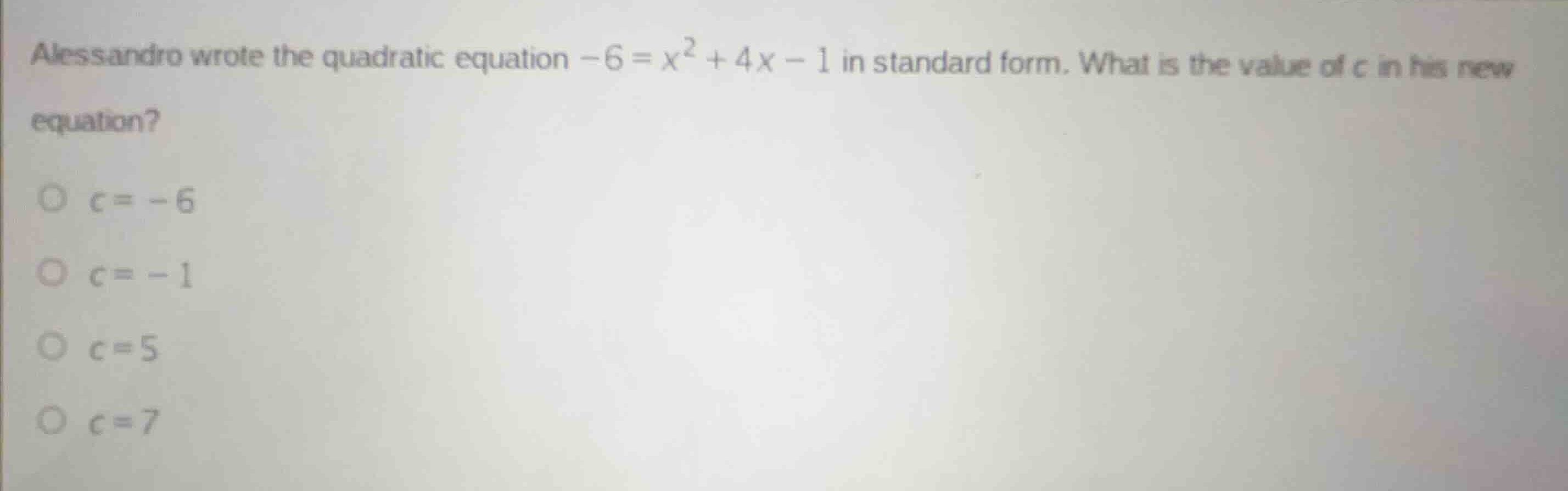 alessandro wrote the quadratic equation \\(-6 = x^2 + 4x - 1\\) in stan…
