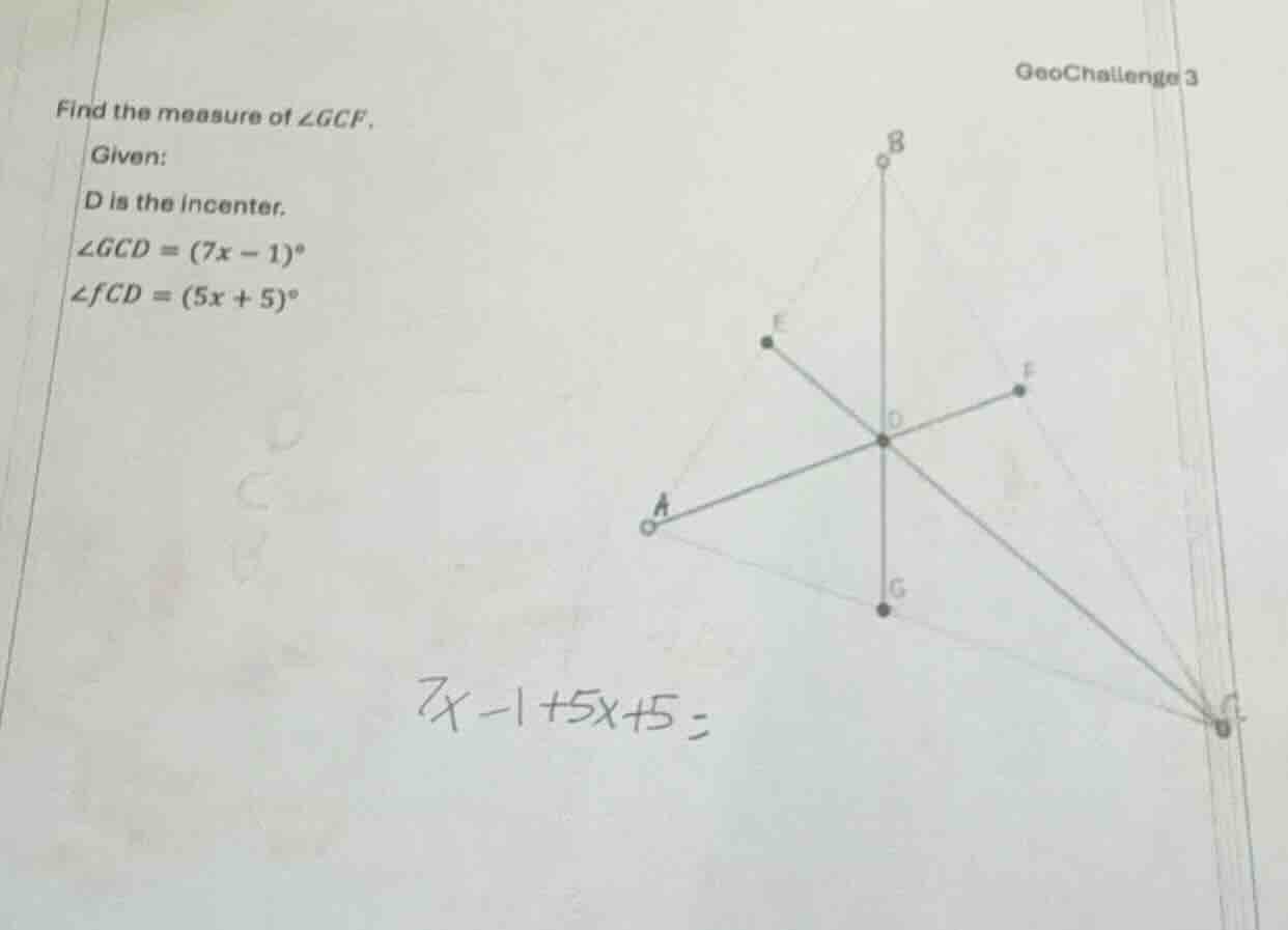 geochallenge 3 find the measure of \\(\\angle gcf\\). given: \\(d\\) is…