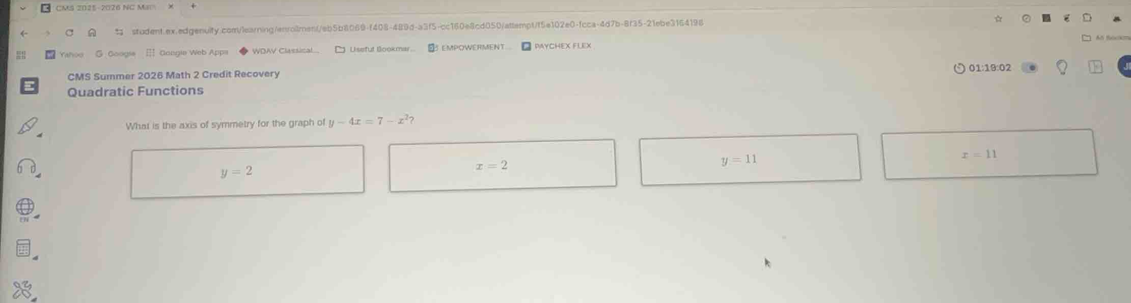 what is the axis of symmetry for the graph of \\(y - 4x = 7 - x^2\\)? -…