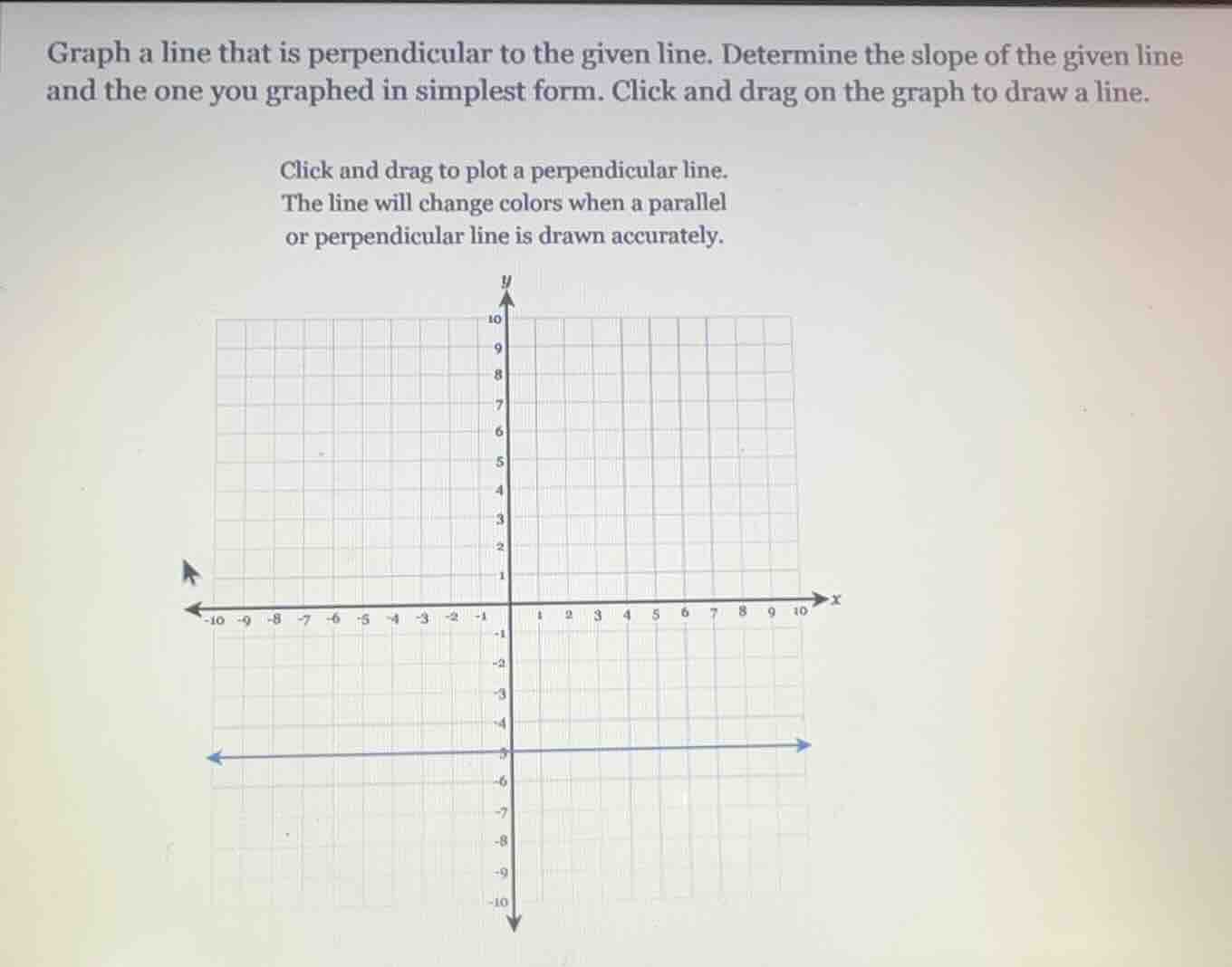 graph a line that is perpendicular to the given line. determine the slo…