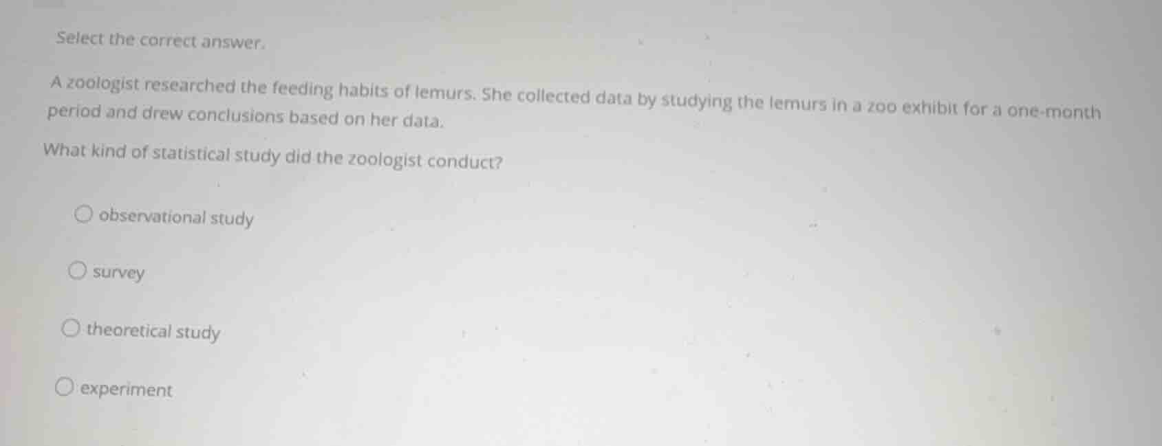 select the correct answer. a zoologist researched the feeding habits of…
