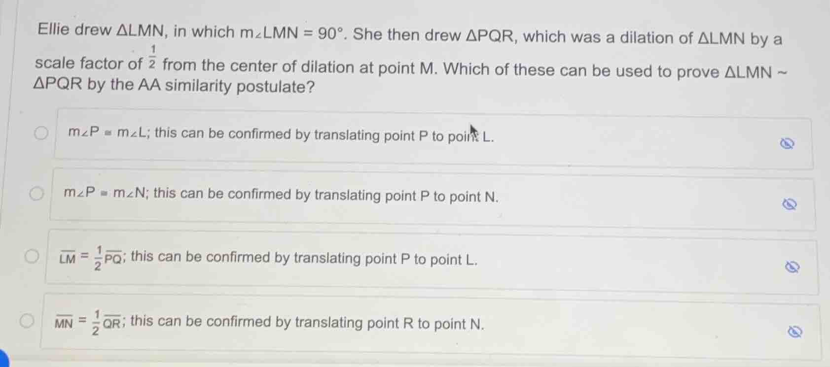 ellie drew \\(\\delta lmn\\), in which \\(m\\angle lmn = 90^{\\circ}\\)…