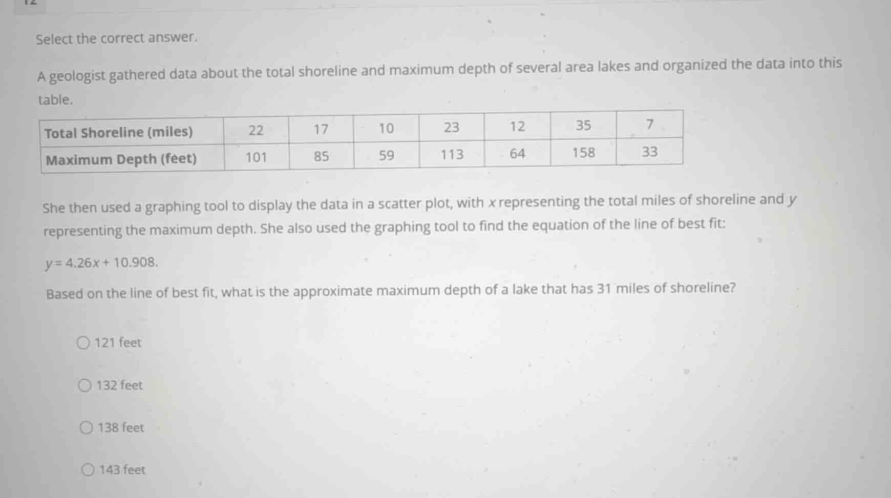 select the correct answer. a geologist gathered data about the total sh…