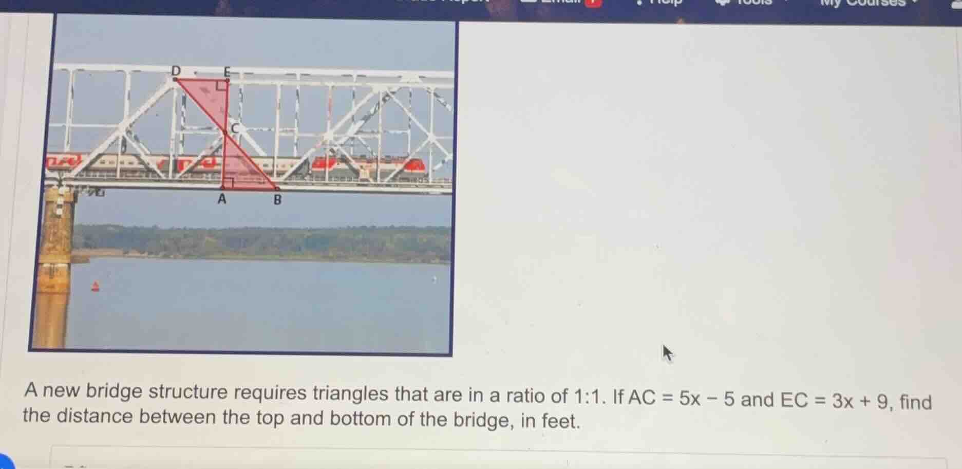 a new bridge structure requires triangles that are in a ratio of 1:1. i…