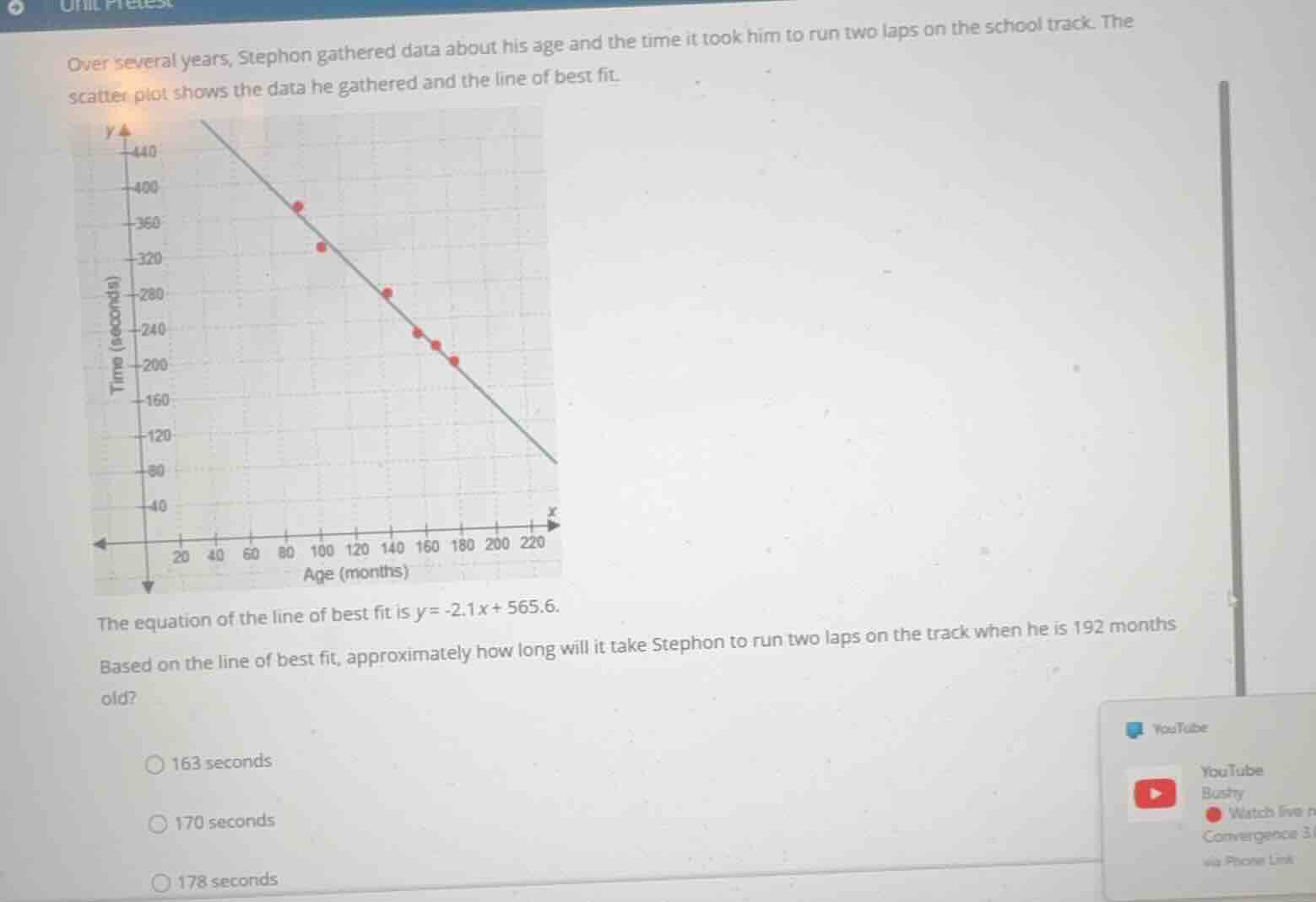 over several years, stephon gathered data about his age and the time it…
