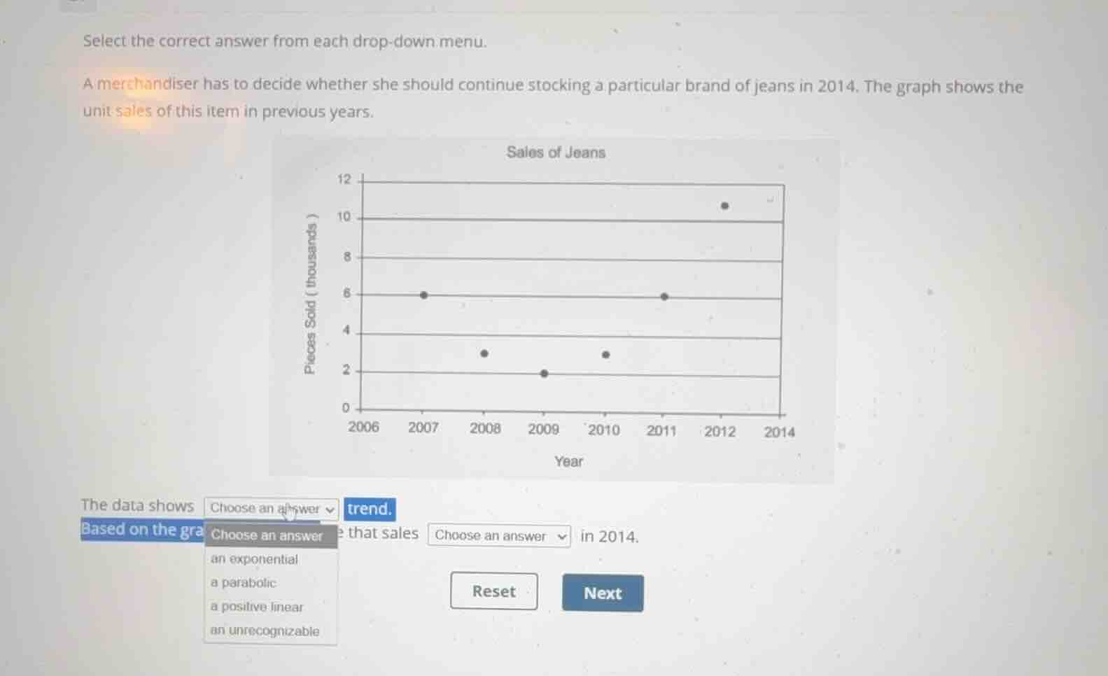 select the correct answer from each drop-down menu. a merchandiser has …