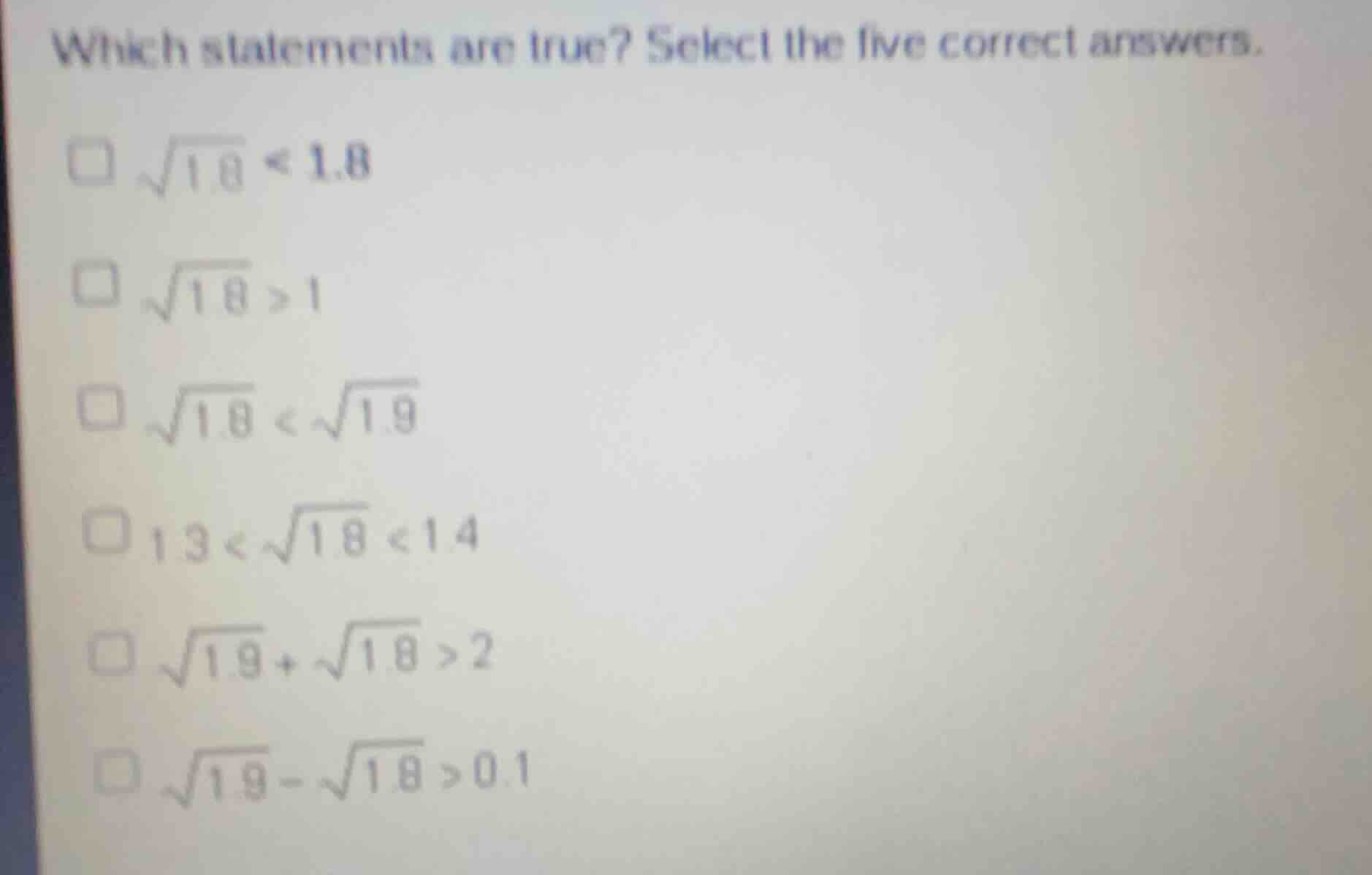 which statements are true? select the five correct answers. \\(\\sqrt{1…