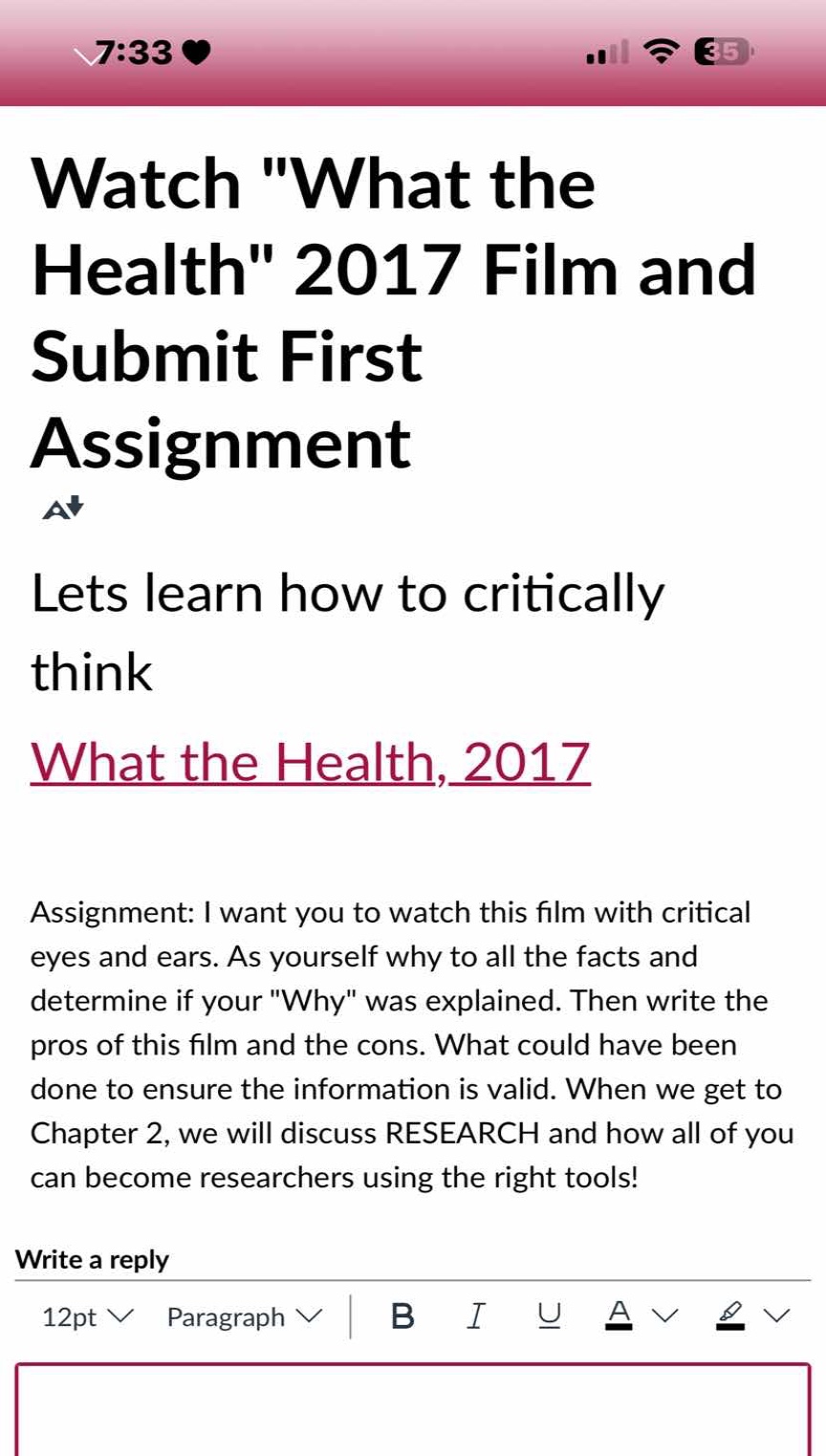 watch \what the health\ 2017 film and submit first assignment lets lear…
