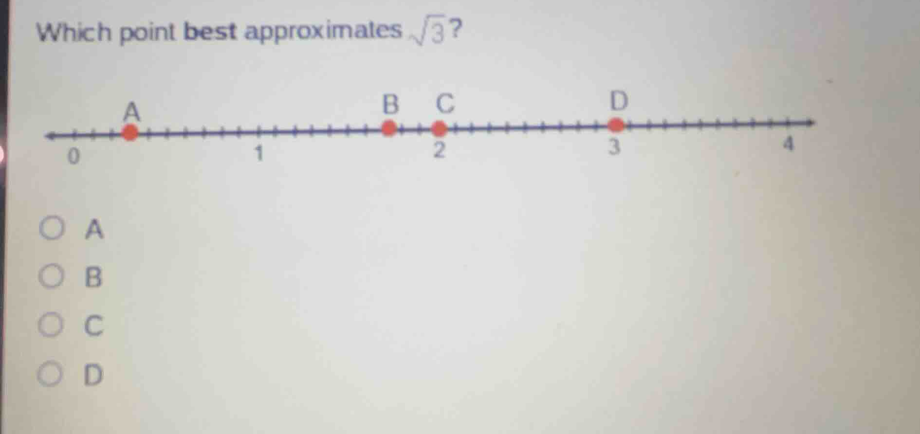 which point best approximates \\(\\sqrt{3}\\)? a b c d