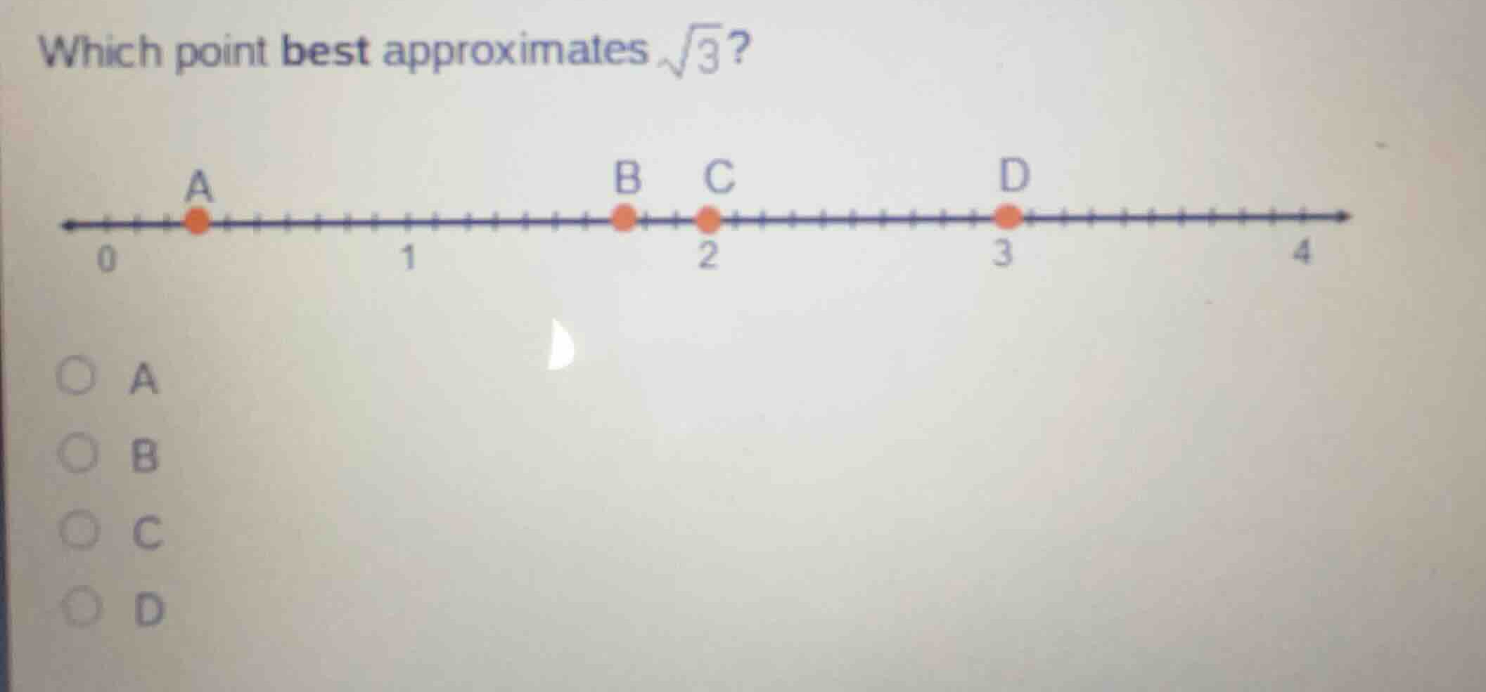 which point best approximates \\(\\sqrt{3}\\)? a b c d