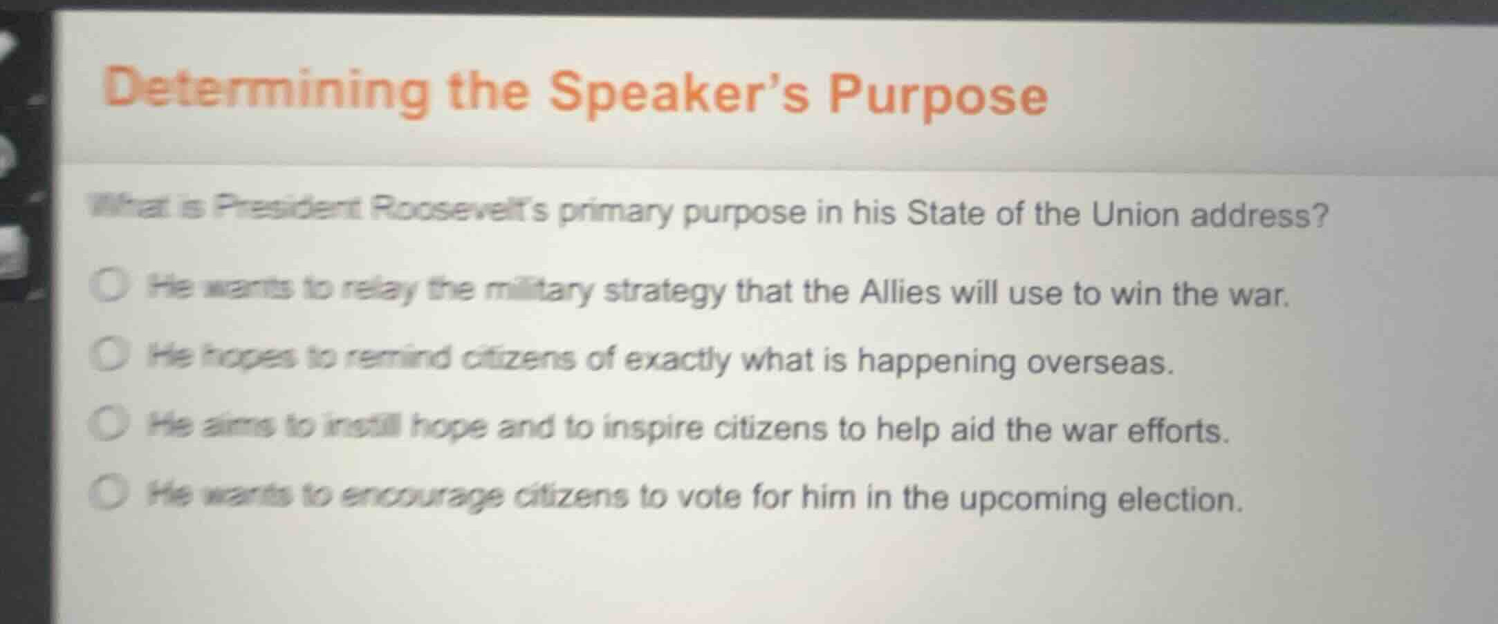 determining the speakers purpose what is president roosevelts primary p…
