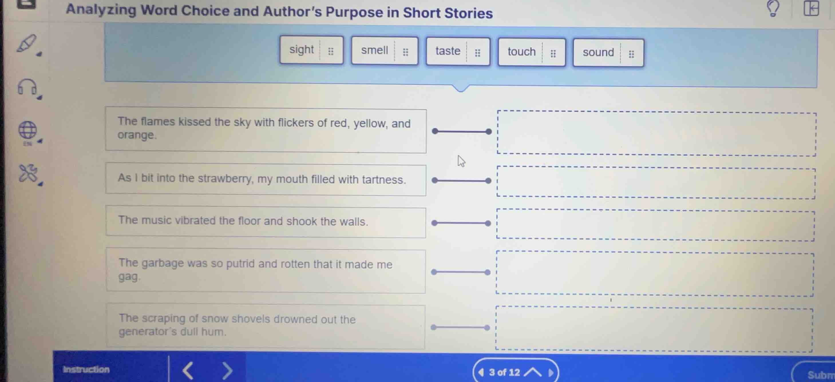 analyzing word choice and authors purpose in short stories sight, smell…
