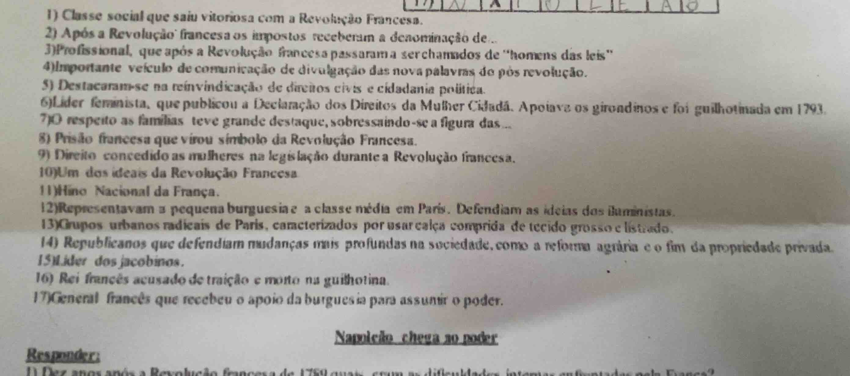 1) classe social que saiu vitoriosa com a revolução francesa. 2) após a…