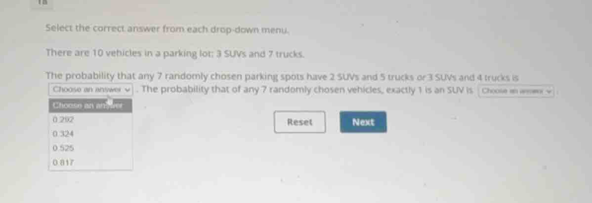 select the correct answer from each drop-down menu. there are 10 vehicl…