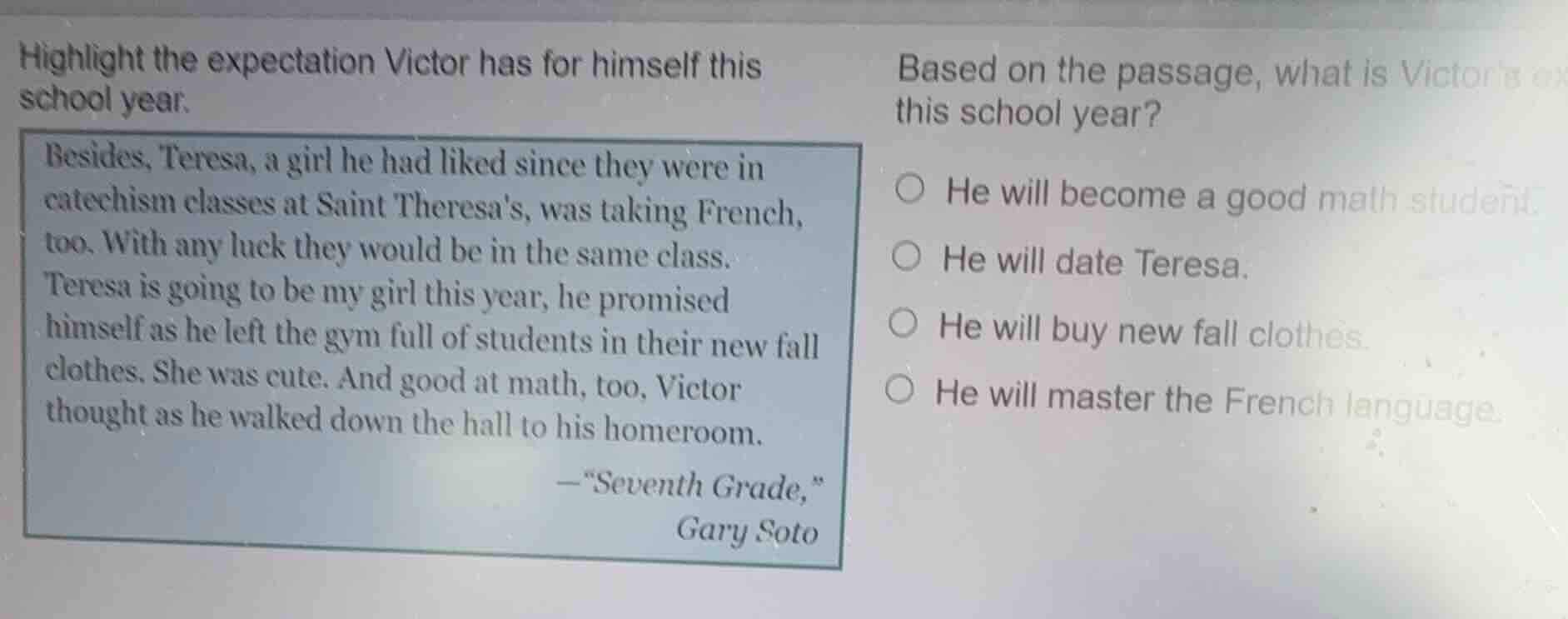 highlight the expectation victor has for himself this school year. besi…
