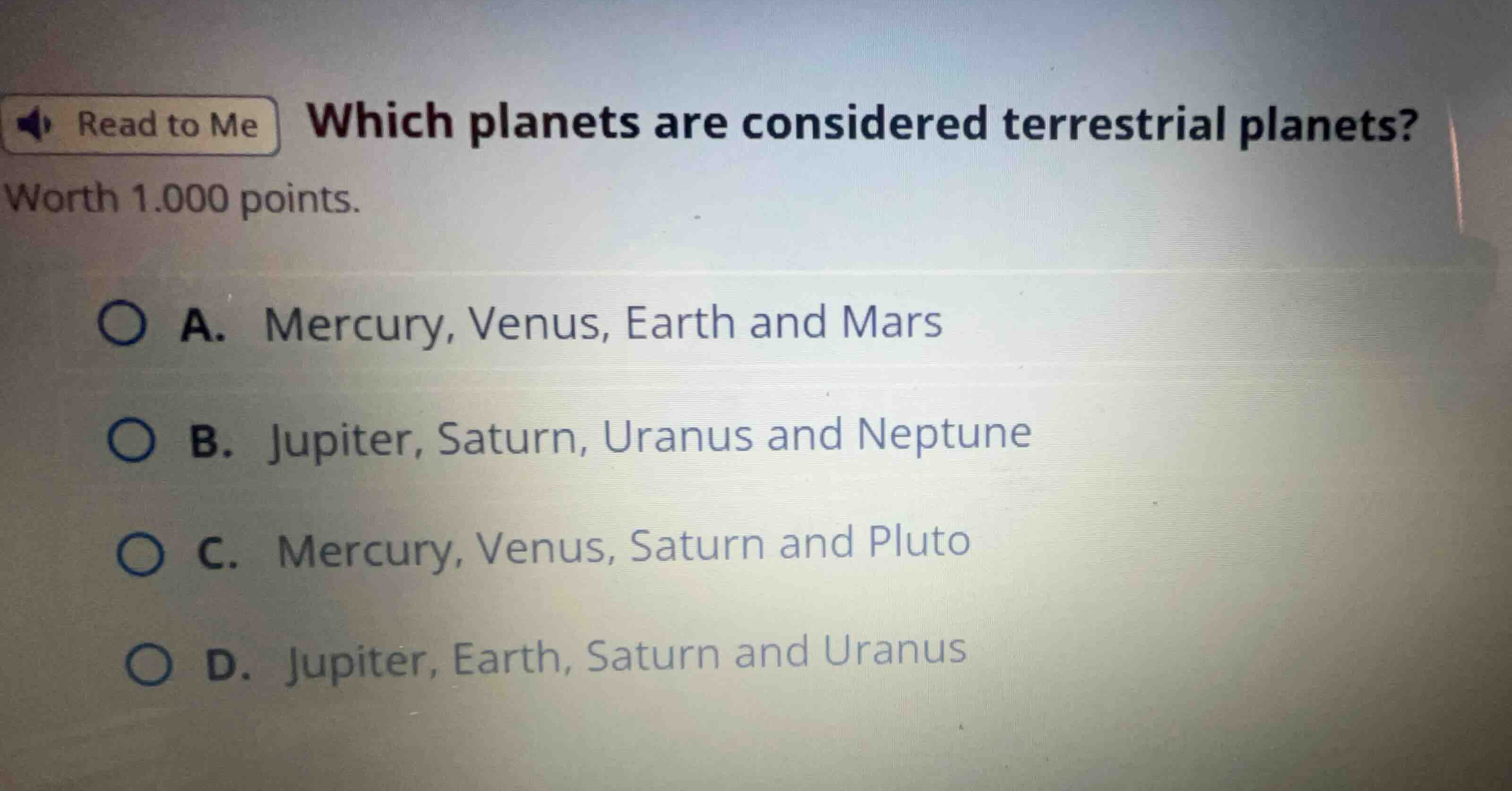 which planets are considered terrestrial planets? worth 1.000 points. a…