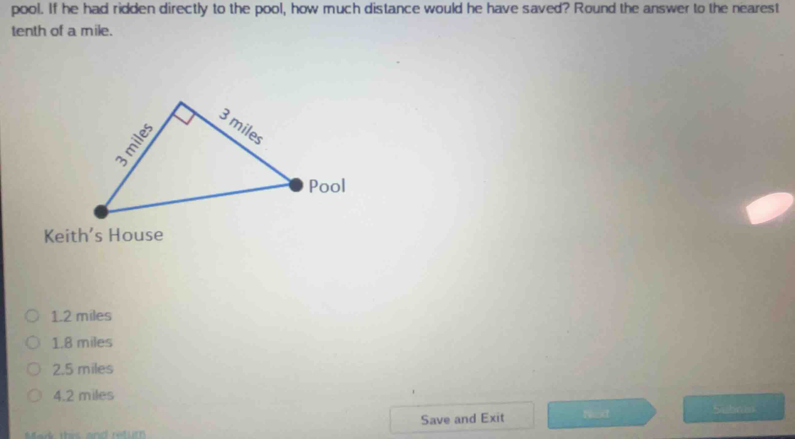 pool. if he had ridden directly to the pool, how much distance would he…