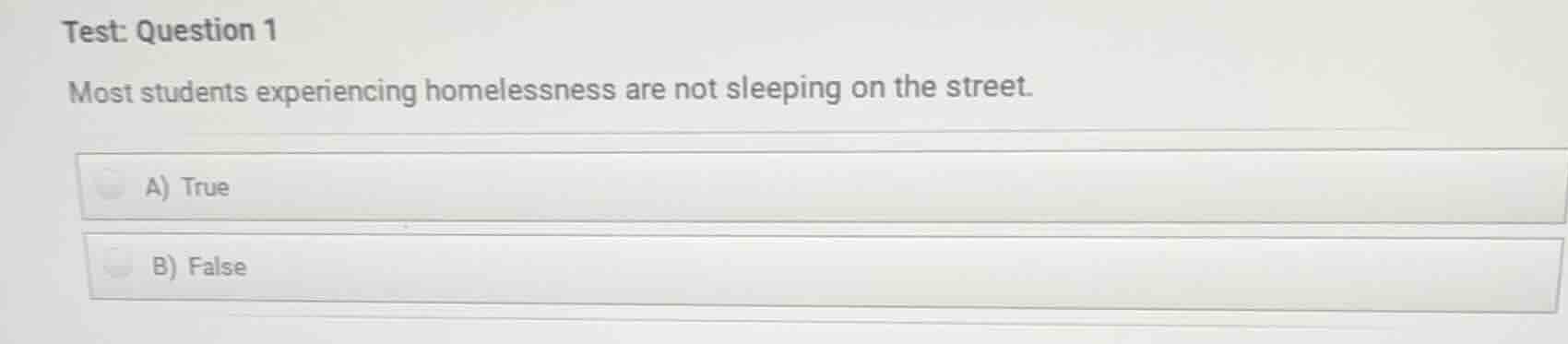 test: question 1 most students experiencing homelessness are not sleepi…
