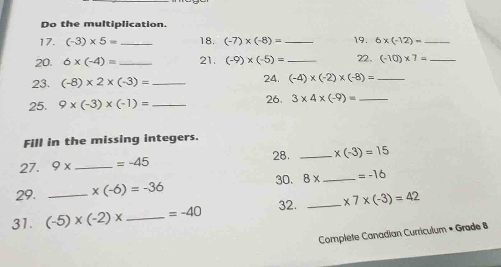 do the multiplication. 17. \\((-3) \\times 5 = \\underline{\\quad}\\) 1…