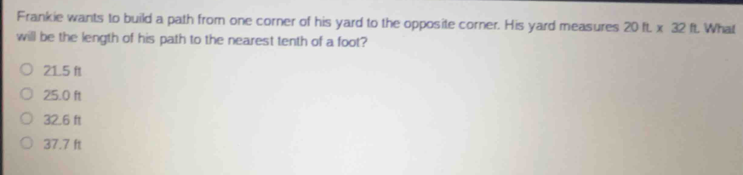 frankie wants to build a path from one corner of his yard to the opposi…