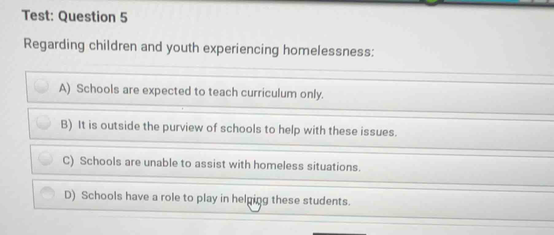 test: question 5 regarding children and youth experiencing homelessness…