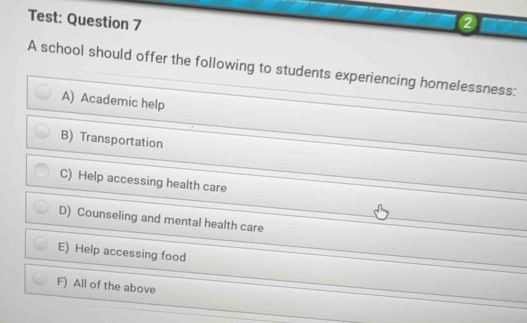 test: question 7 a school should offer the following to students experi…