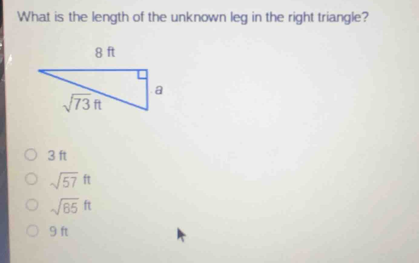 what is the length of the unknown leg in the right triangle? * (3\\text…