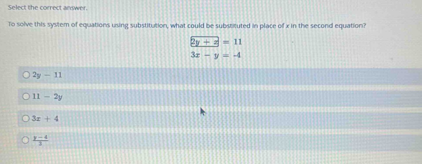 select the correct answer. to solve this system of equations using subs…