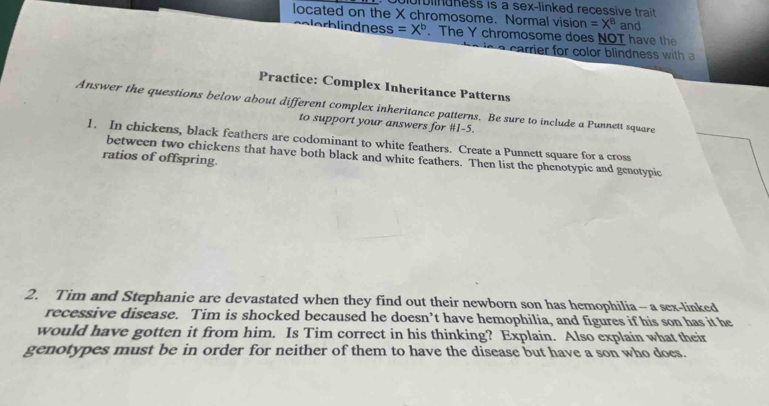 practice: complex inheritance patterns answer the questions below about…